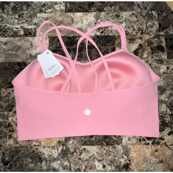 LULULEMON LIKE A CLOUD LONGLINE BRA B/C RIBBED PINK TIDE COLOR SIZE 12 NWT
